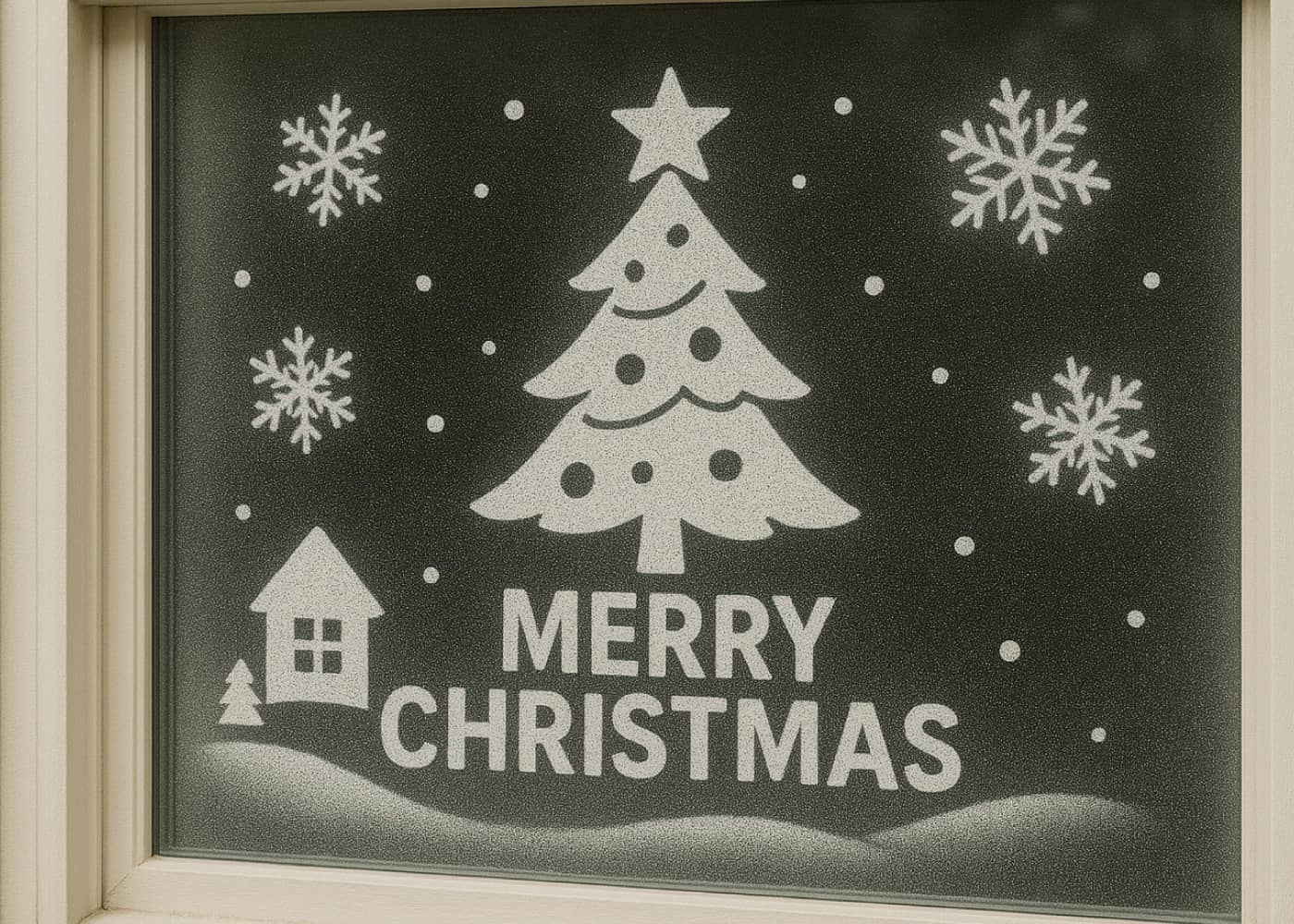 Décoration de vitrine de Noël dessin en neige